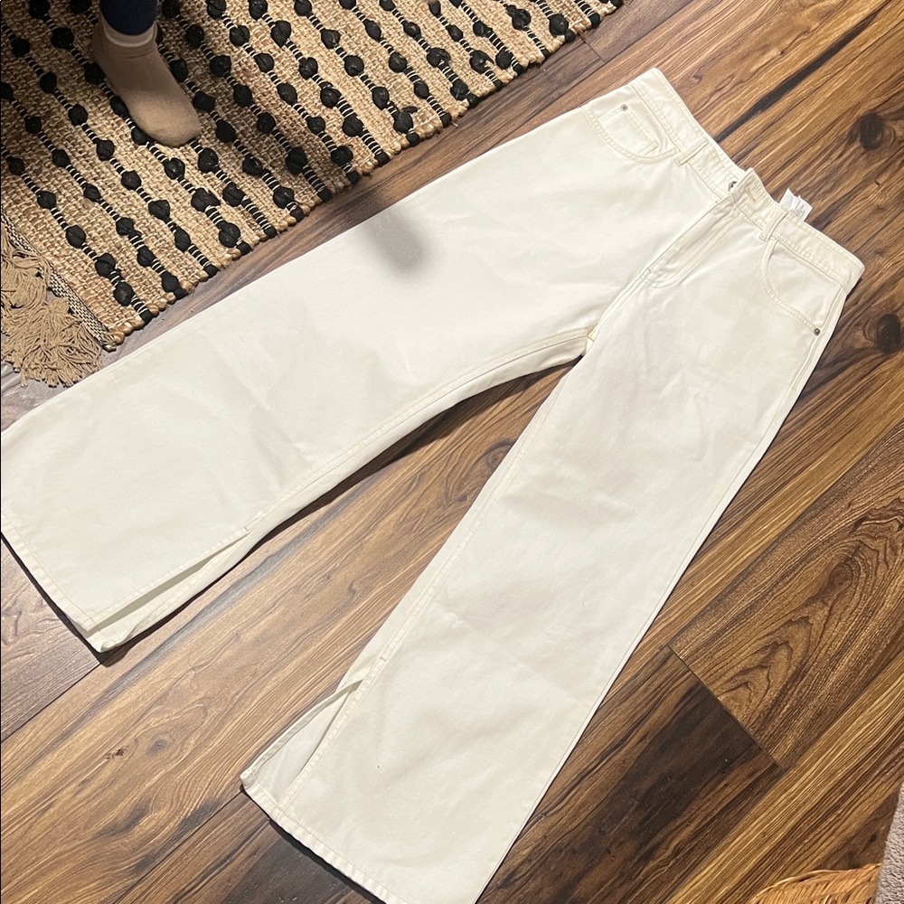 Massimo Dutti Cream High-Rise Straight Jeans